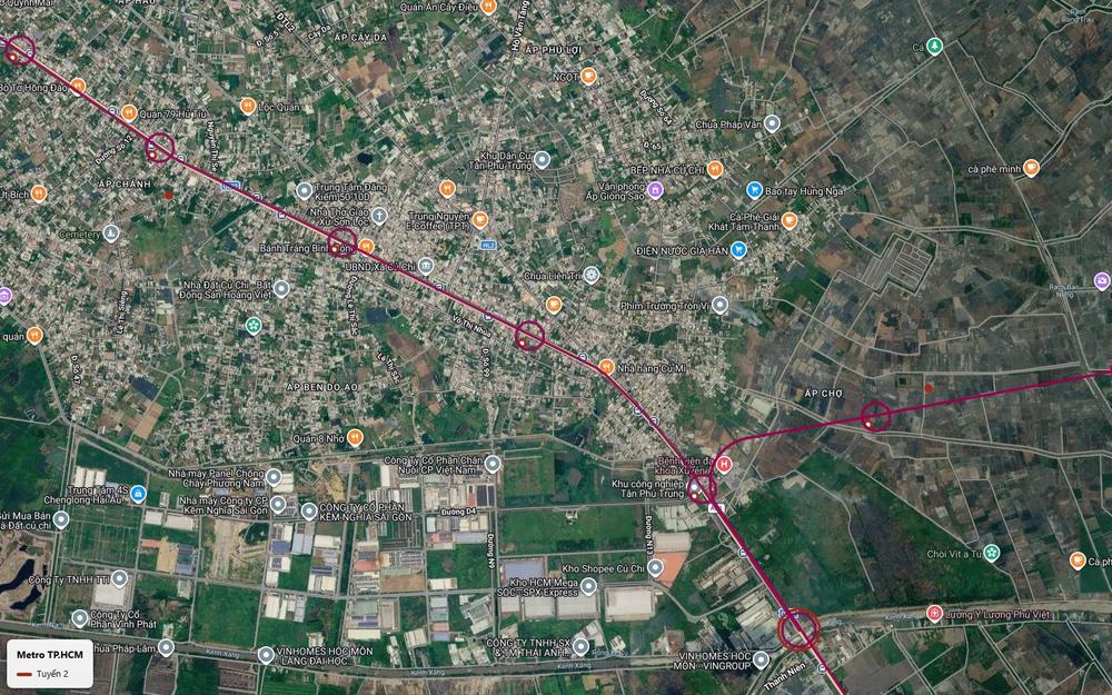 Tuyến metro số 2 TP.HCM tại Tân Phú Trung Củ Chi cạnh Bệnh viện Xuyên Á, vị trí một nhánh tách sang hướng đông
