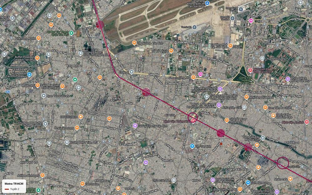 Tuyến metro số 2 TP.HCM đoạn Trường Chinh Cộng Hòa qua ngã tư Bảy Hiền, Bệnh viện Thống Nhất và khu Ga Sài Gòn