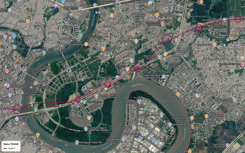 Tuyến metro số 2 TP.HCM đoạn Thủ Thiêm Bình Khánh chạy dọc Mai Chí Thọ qua Novaland The Sun Avenue gần Đảo Kim Cương