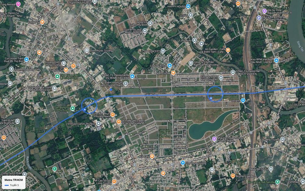 Bản đồ tuyến metro số 5 chạy dọc đường Liên Phường qua khu đô thị Đông Tăng Long, TP Thủ Đức