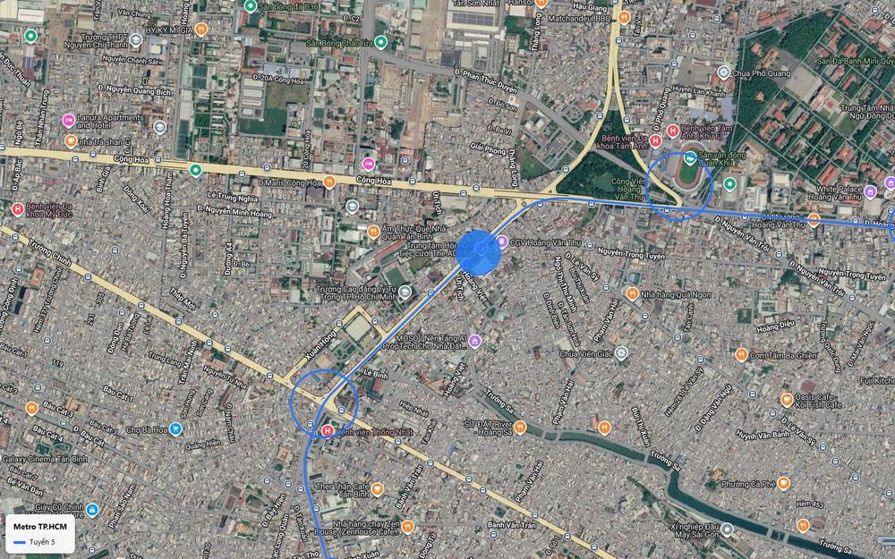 Tuyến metro số 5 TP.HCM qua khu Lăng Cha Cả, đường Cộng Hòa và Bệnh viện Thống Nhất, quận Tân Bình