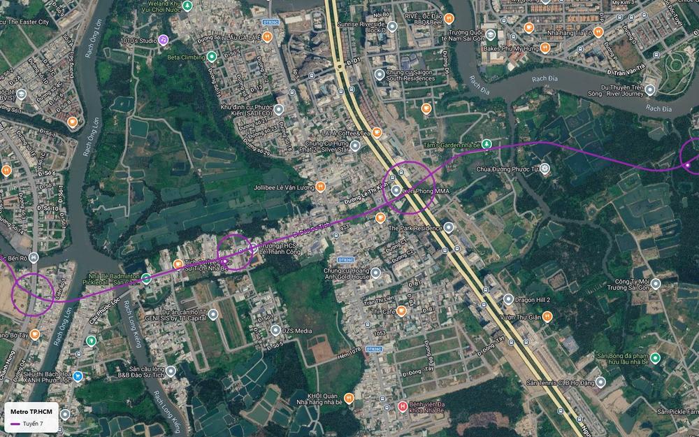 Bản đồ tuyến metro số 7 theo đường Đào Sư Tích qua xã Phước Kiển Nhà Bè với ga gần Trường THCS Lê Thành Công