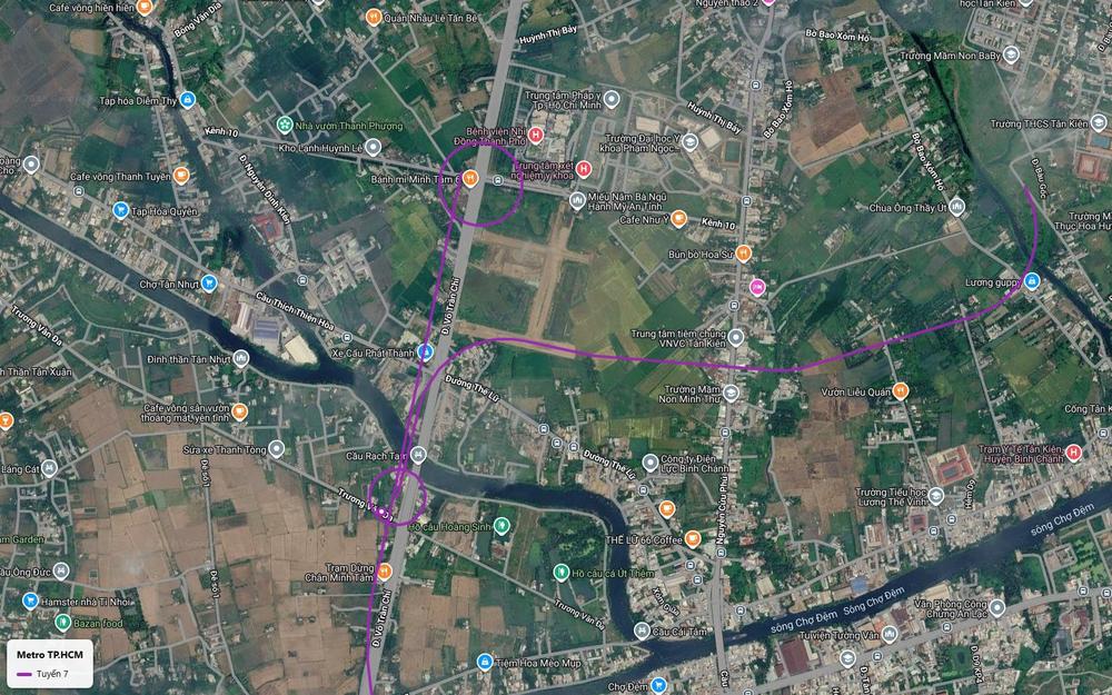 Bản đồ tuyến metro số 7 rẽ từ Võ Trần Chí về khu Tân Kiên qua Kênh 10 và trung tâm tiêm chủng VNVC Tân Kiên